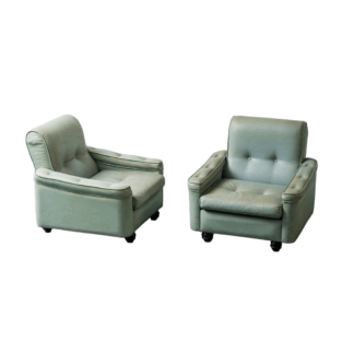 Pair Of Armchairs In Sage Green Fabric From The 1950s Modern Vintage