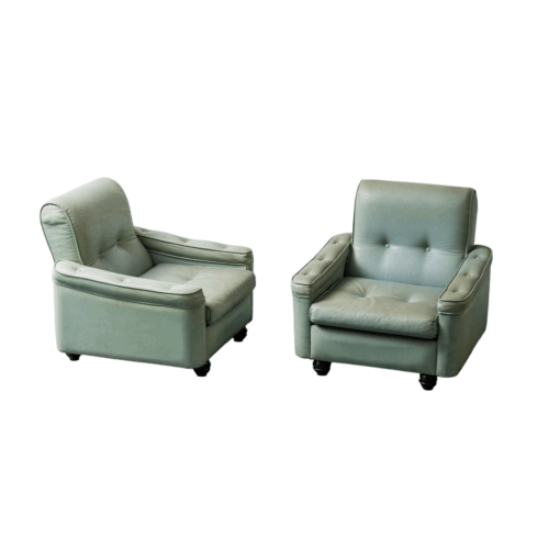Pair Of Armchairs In Sage Green Fabric From The 1950s Modern Vintage