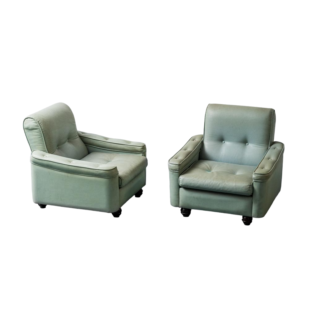 Pair Of Armchairs In Sage Green Fabric From The 1950s Modern Vintage