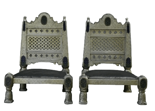 Pair Vintage Eastern Metal Clad Pidha Chairs
