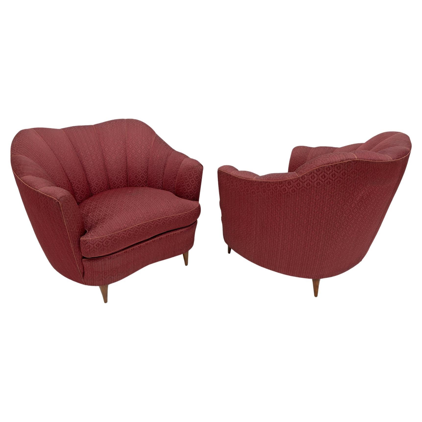 Pair of Gio Ponti Mid-Century Modern Velvet Armchairs for Casa e Giardino, 1950s