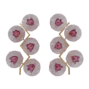Pair of Modern Italian Murano Glass and Brass Flowers Wall Lamps