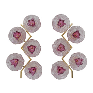 Pair of Modern Italian Murano Glass and Brass Flowers Wall Lamps