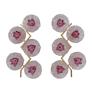 Pair of Modern Italian Murano Glass and Brass Flowers Wall Lamps