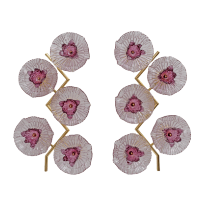 Pair of Modern Italian Murano Glass and Brass Flowers Wall Lamps