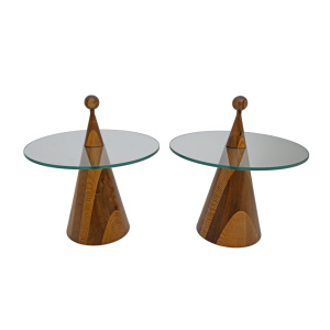 Pair of Modern Italian Walnut Conical Coffee Tables or Bedside Tables, 1970s