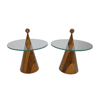 Pair of Modern Italian Walnut Conical Coffee Tables or Bedside Tables, 1970s