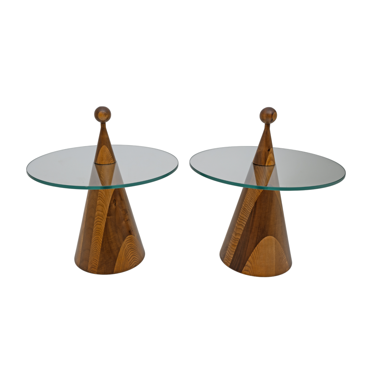 Pair of Modern Italian Walnut Conical Coffee Tables or Bedside Tables, 1970s