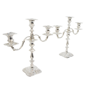 Pair of Three Branch Silver Candelabra