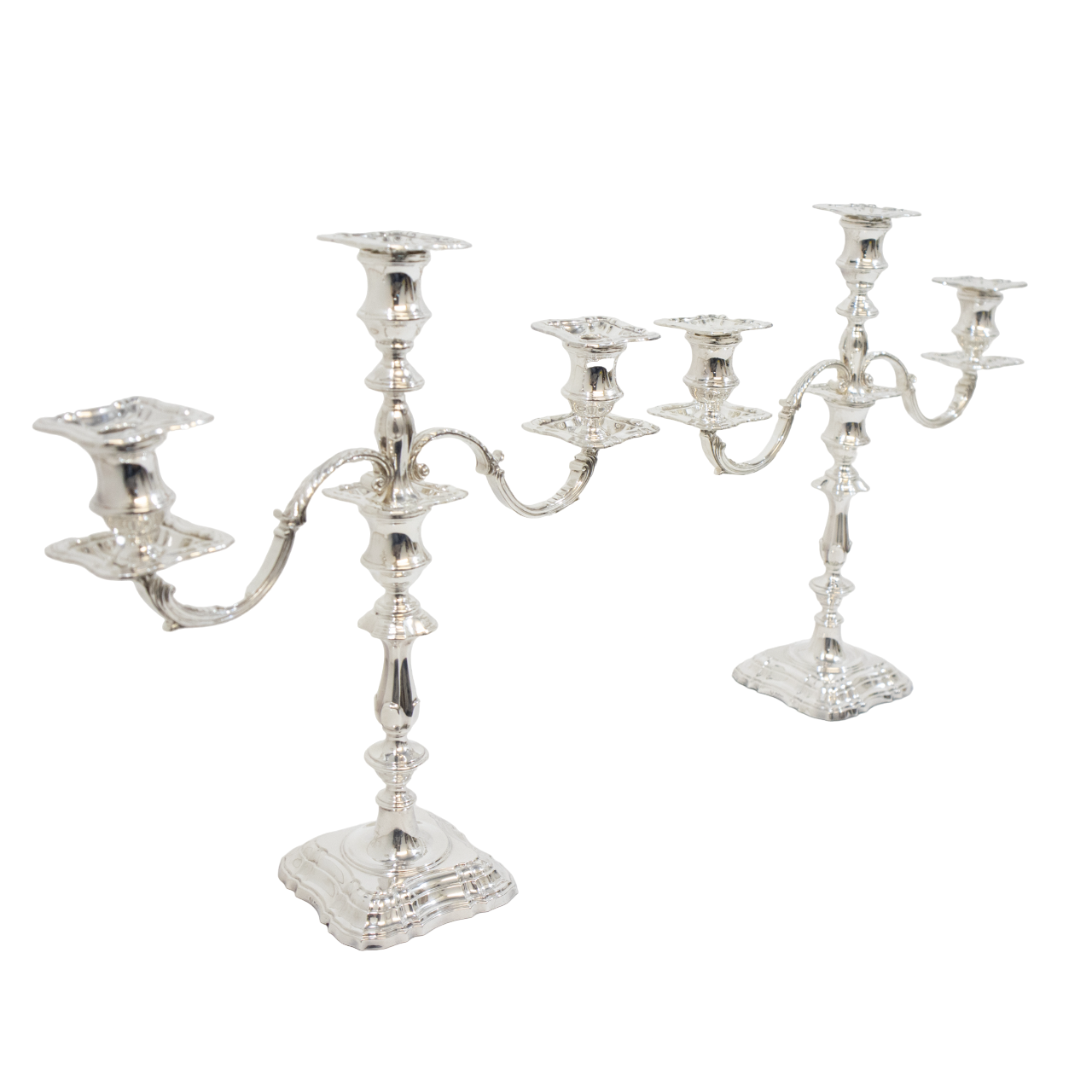 Pair of Three Branch Silver Candelabra