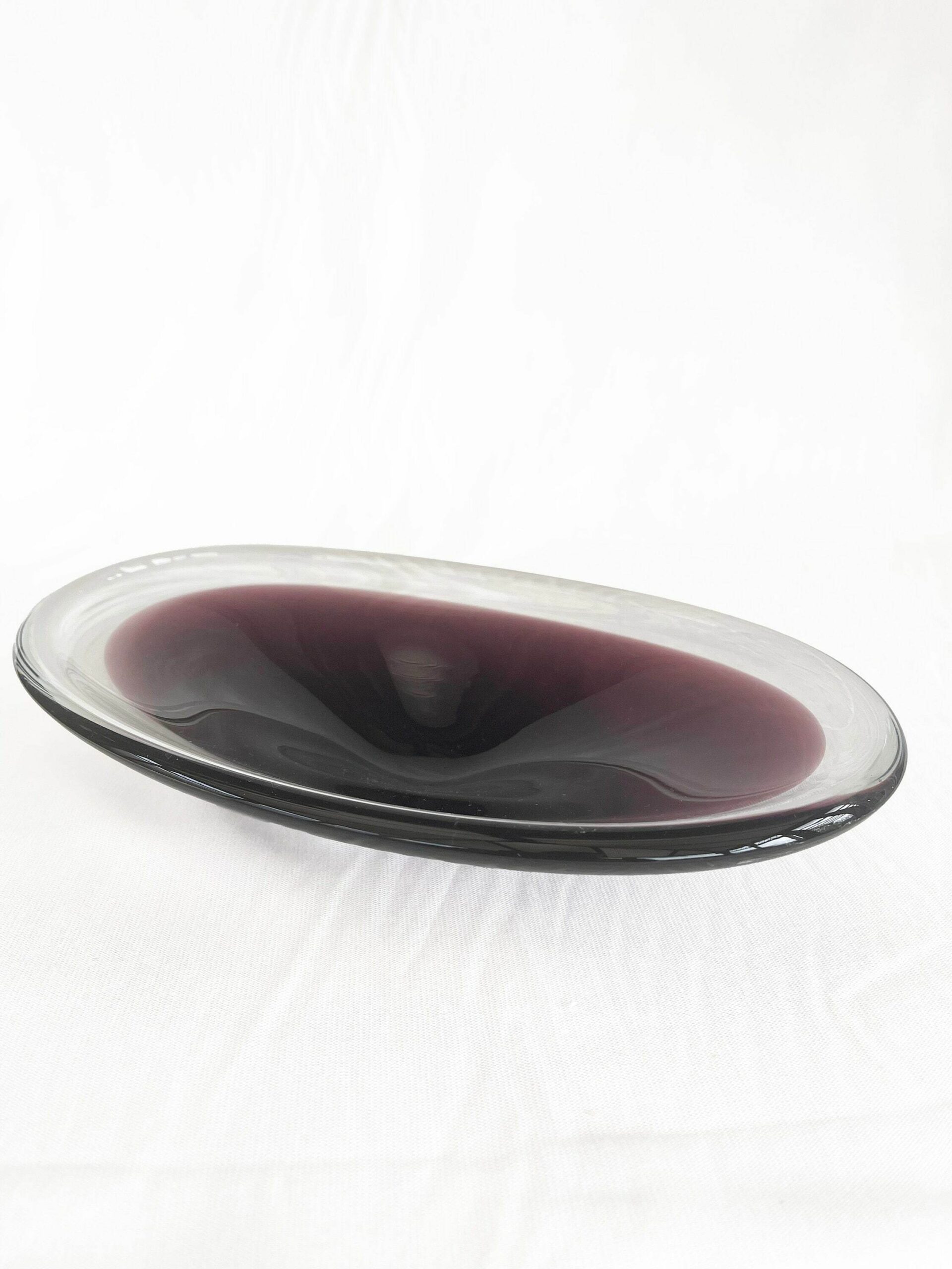 Purple Mid Century Scandinavian Biomorphic Studio Art Glass Bowl Circa 1960