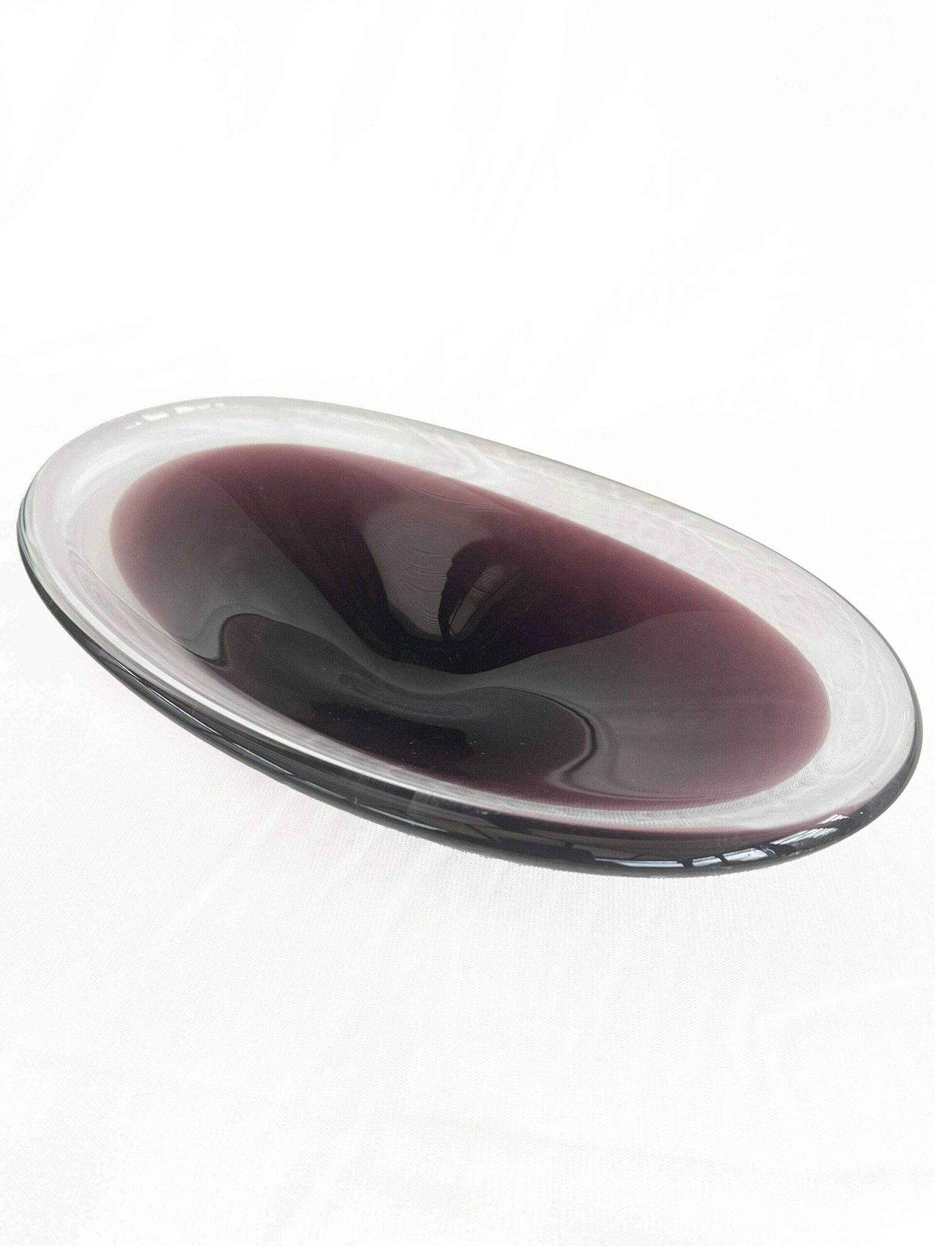 Purple Mid Century Scandinavian Biomorphic Studio Art Glass Bowl Circa 1960