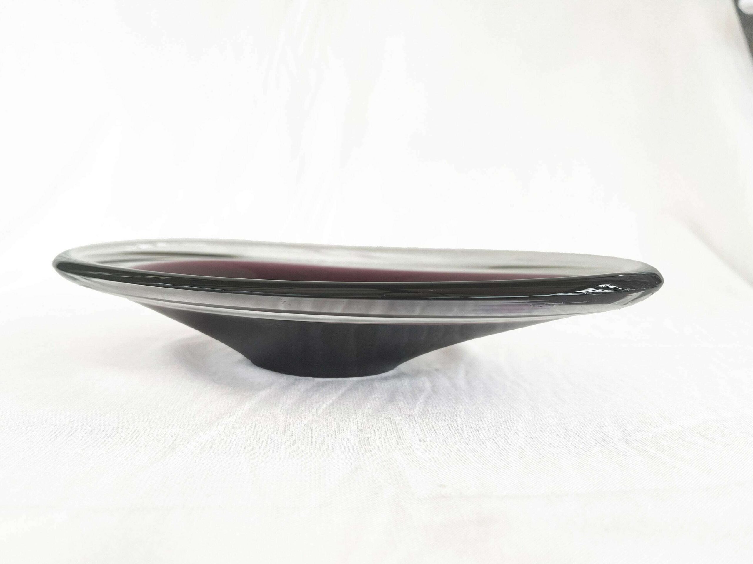 Purple Mid Century Scandinavian Biomorphic Studio Art Glass Bowl Circa 1960