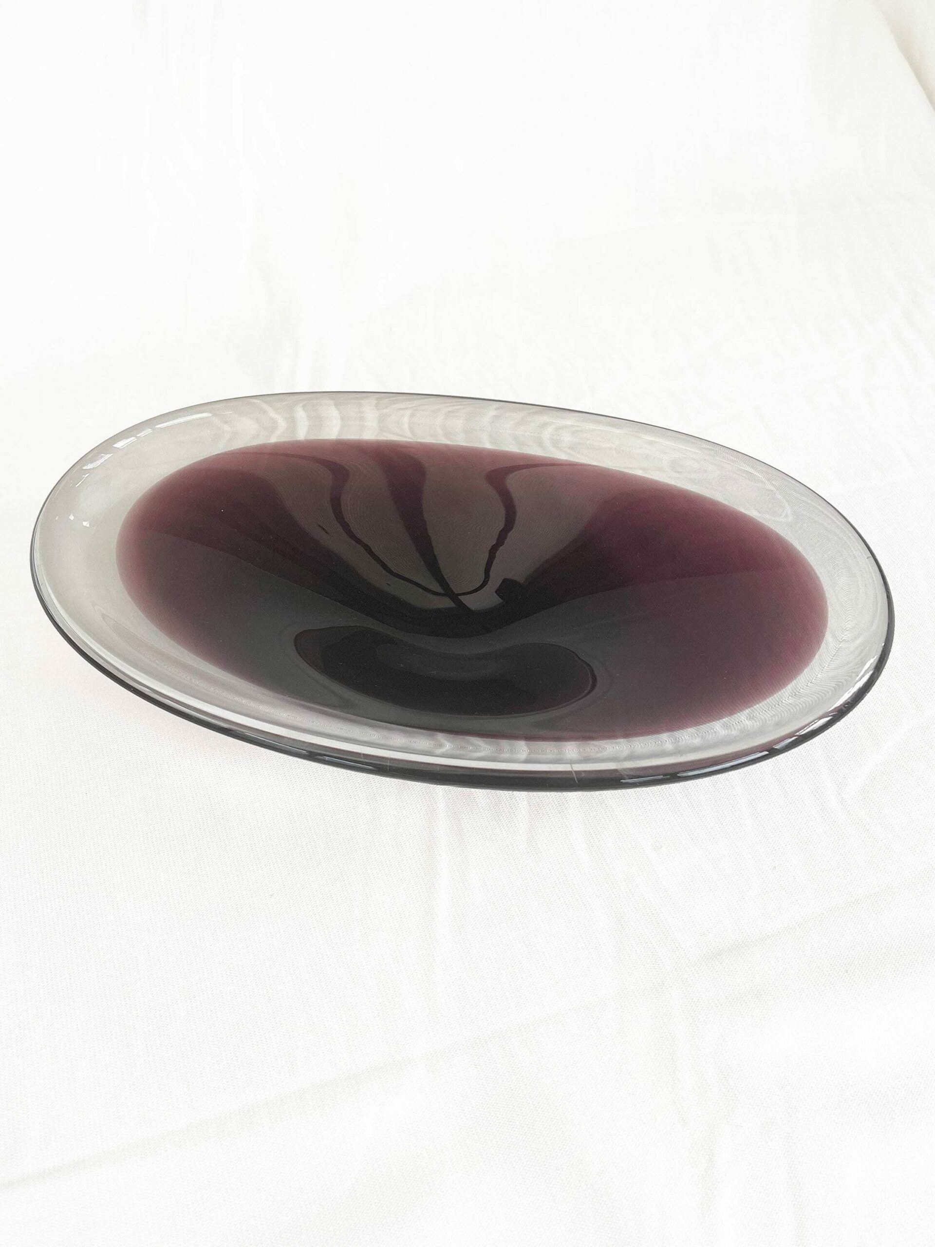 Purple Mid Century Scandinavian Biomorphic Studio Art Glass Bowl Circa 1960
