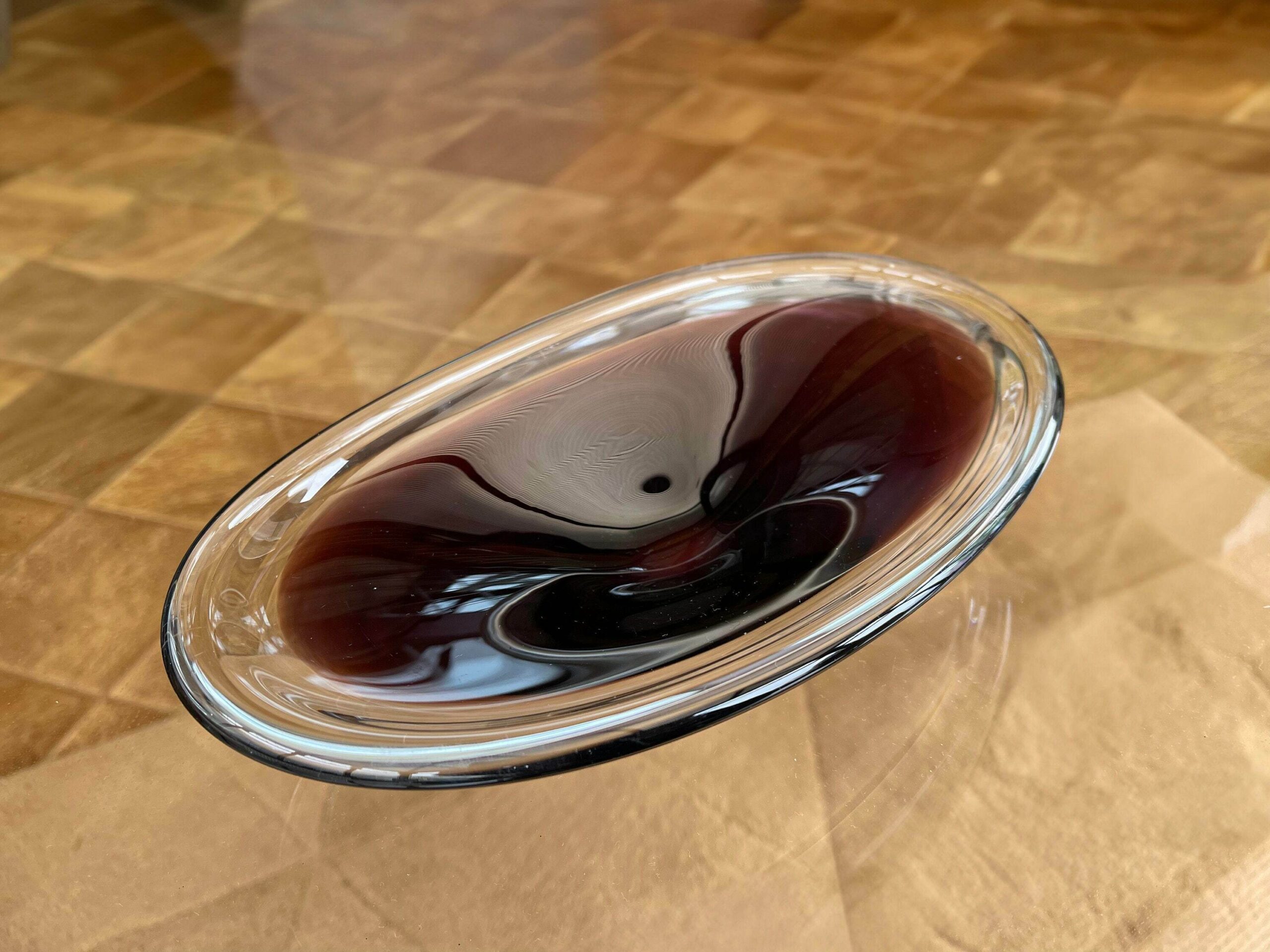 Purple Mid Century Scandinavian Biomorphic Studio Art Glass Bowl Circa 1960