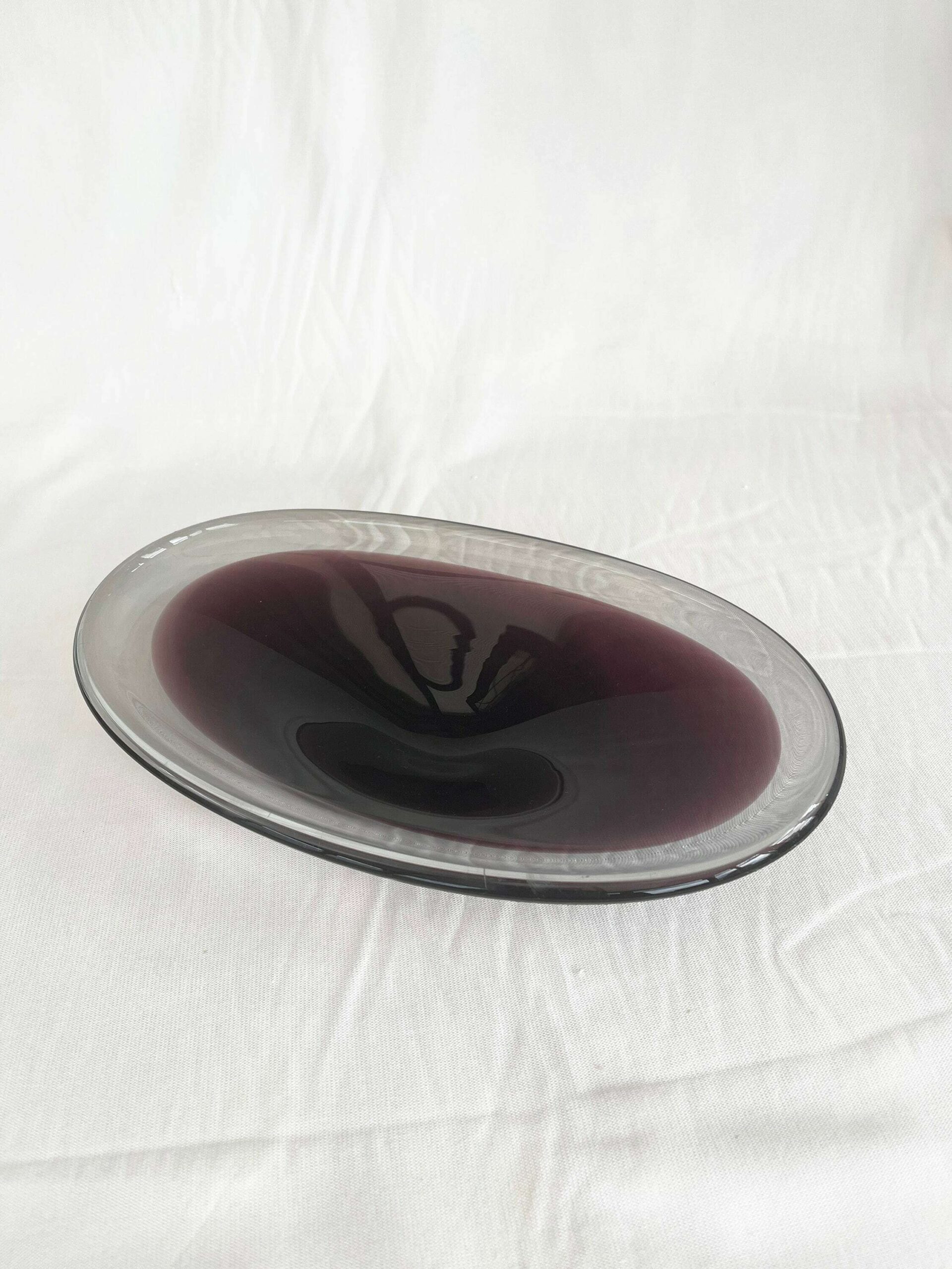 Purple Mid Century Scandinavian Biomorphic Studio Art Glass Bowl Circa 1960