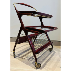 Stunning Mid Century Cassina Brass & Rosewood Bar Trolley By Cesare Lacca