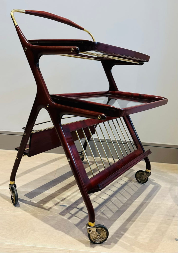 Stunning Mid Century Cassina Brass & Rosewood Bar Trolley By Cesare Lacca