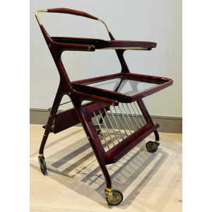 Stunning Mid Century Cassina Brass & Rosewood Bar Trolley By Cesare Lacca