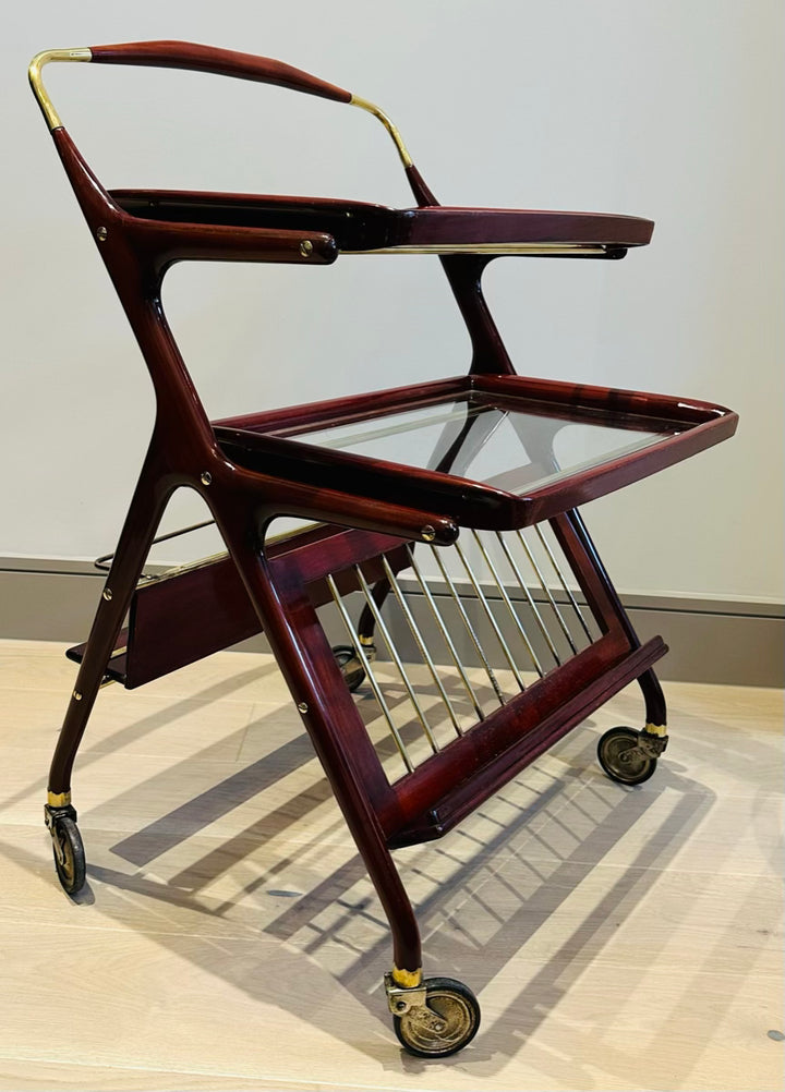 Stunning Mid Century Cassina Brass & Rosewood Bar Trolley By Cesare Lacca