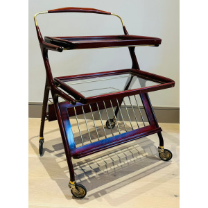 Stunning Mid Century Cassina Brass & Rosewood Bar Trolley By Cesare Lacca