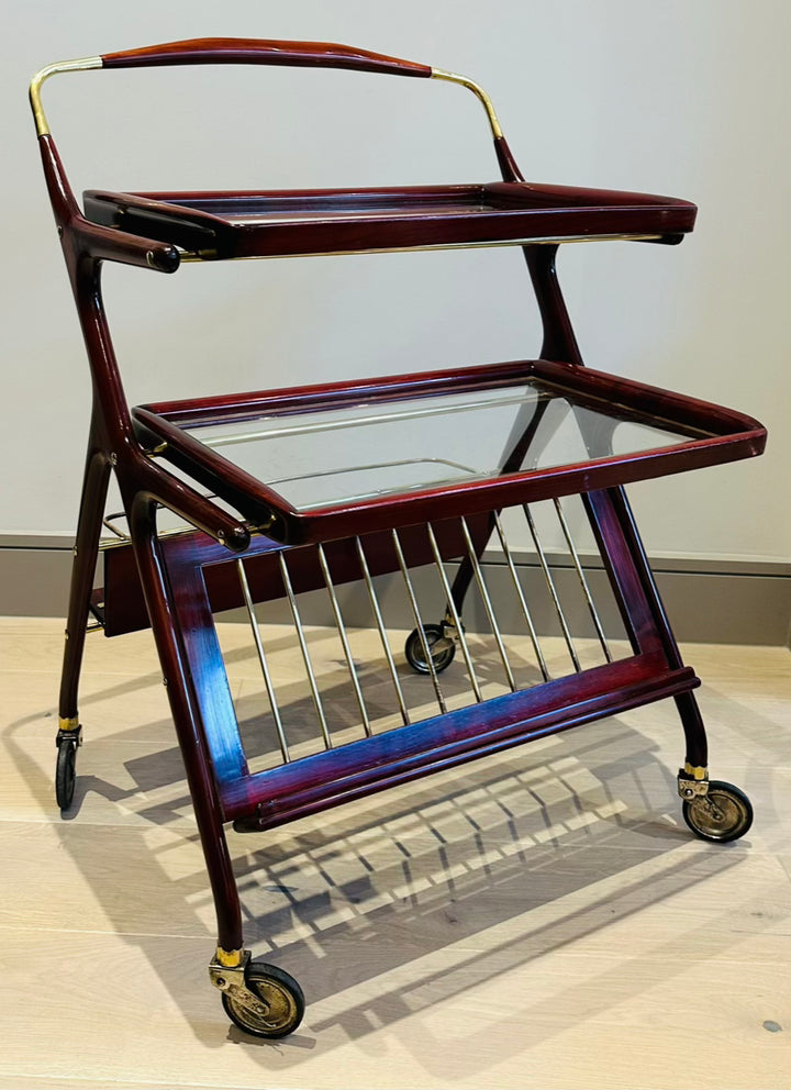 Stunning Mid Century Cassina Brass & Rosewood Bar Trolley By Cesare Lacca