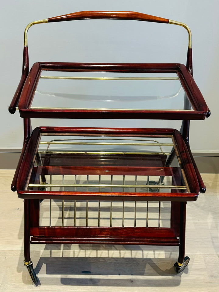 Stunning Mid Century Cassina Brass & Rosewood Bar Trolley By Cesare Lacca