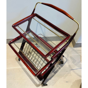 Stunning Mid Century Cassina Brass & Rosewood Bar Trolley By Cesare Lacca