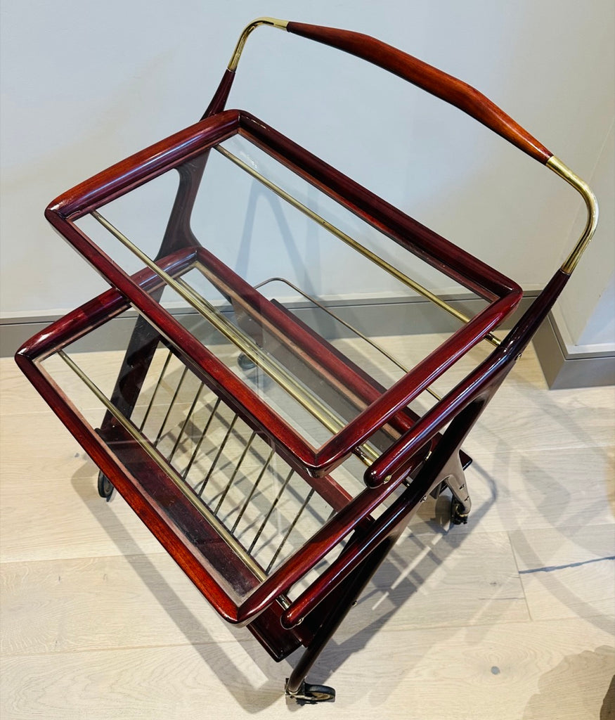 Stunning Mid Century Cassina Brass & Rosewood Bar Trolley By Cesare Lacca