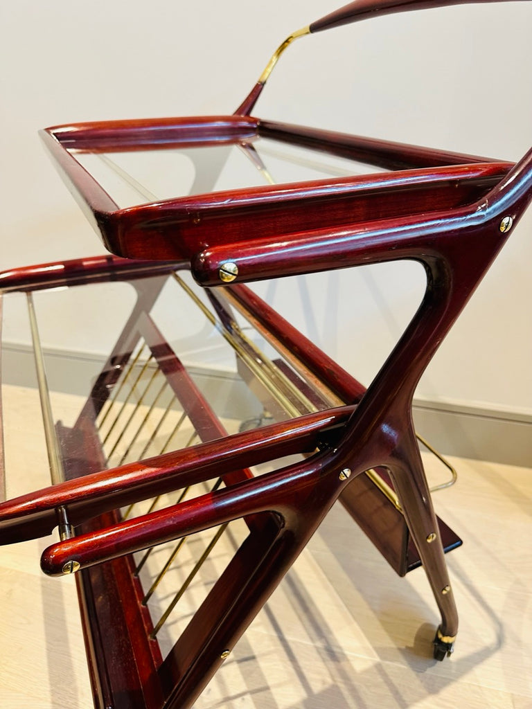 Stunning Mid Century Cassina Brass & Rosewood Bar Trolley By Cesare Lacca