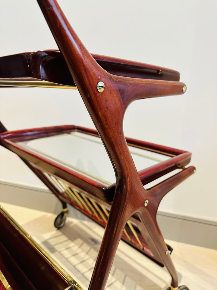 Stunning Mid Century Cassina Brass & Rosewood Bar Trolley By Cesare Lacca