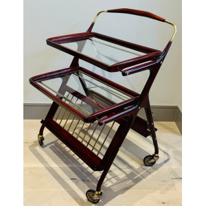 Stunning Mid Century Cassina Brass & Rosewood Bar Trolley By Cesare Lacca