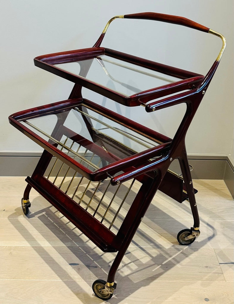 Stunning Mid Century Cassina Brass & Rosewood Bar Trolley By Cesare Lacca