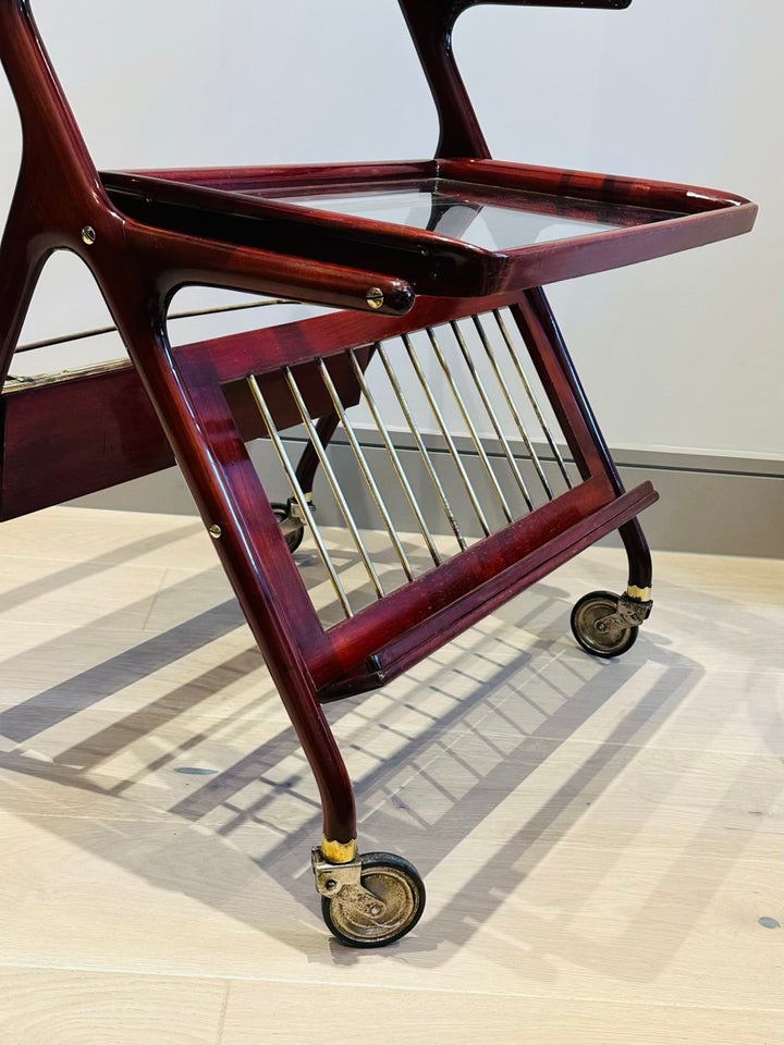 Stunning Mid Century Cassina Brass & Rosewood Bar Trolley By Cesare Lacca