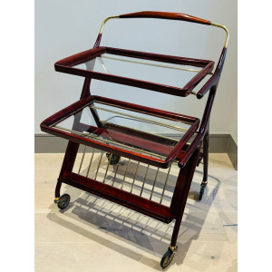 Stunning Mid Century Cassina Brass & Rosewood Bar Trolley By Cesare Lacca