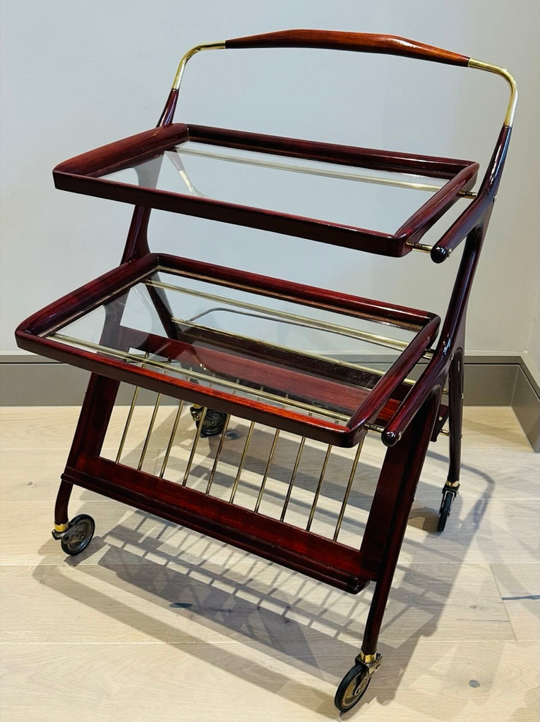 Stunning Mid Century Cassina Brass & Rosewood Bar Trolley By Cesare Lacca