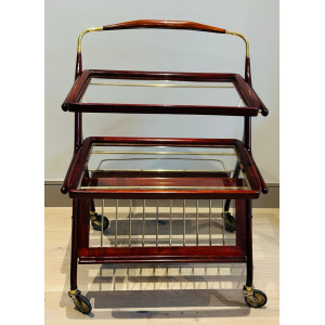 Stunning Mid Century Cassina Brass & Rosewood Bar Trolley By Cesare Lacca