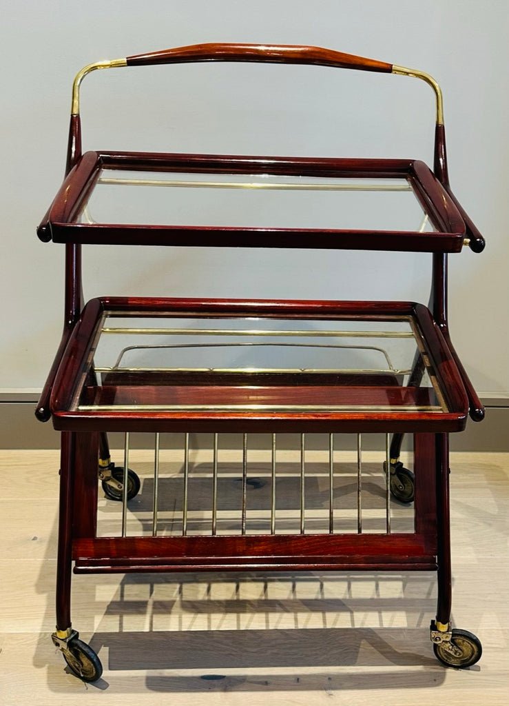 Stunning Mid Century Cassina Brass & Rosewood Bar Trolley By Cesare Lacca