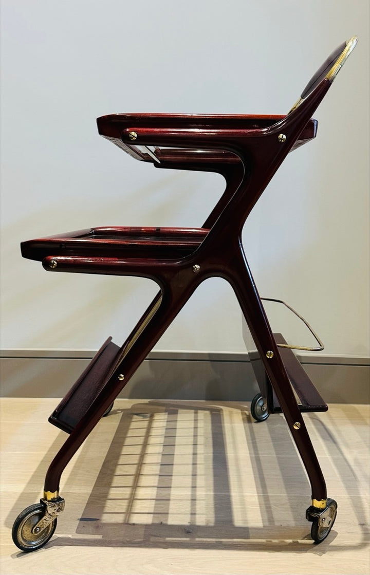 Stunning Mid Century Cassina Brass & Rosewood Bar Trolley By Cesare Lacca