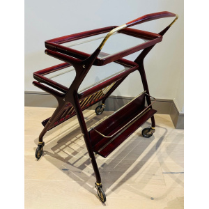 Stunning Mid Century Cassina Brass & Rosewood Bar Trolley By Cesare Lacca