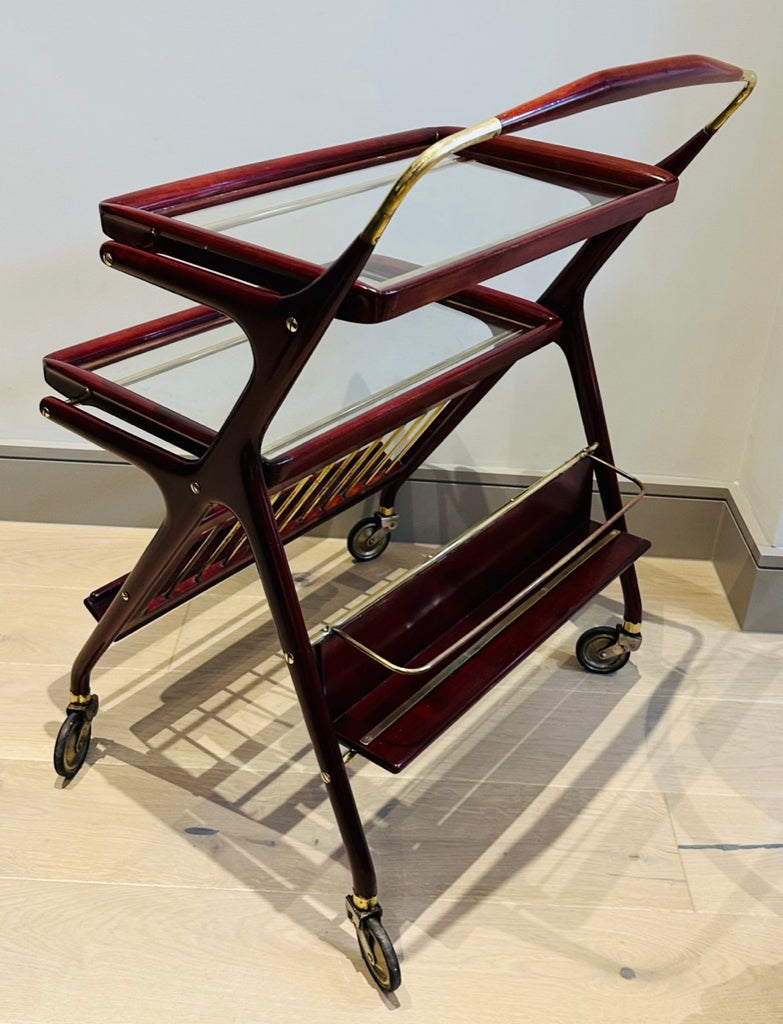 Stunning Mid Century Cassina Brass & Rosewood Bar Trolley By Cesare Lacca