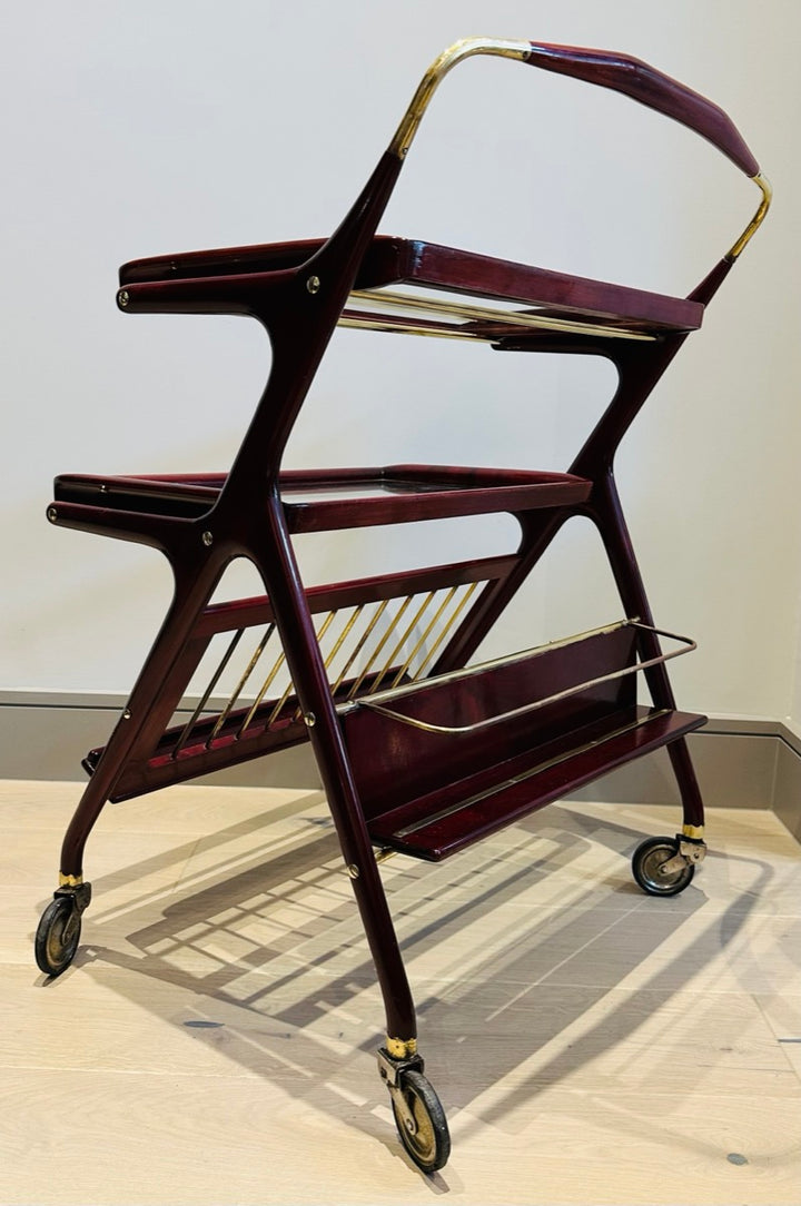 Stunning Mid Century Cassina Brass & Rosewood Bar Trolley By Cesare Lacca