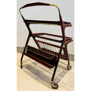 Stunning Mid Century Cassina Brass & Rosewood Bar Trolley By Cesare Lacca