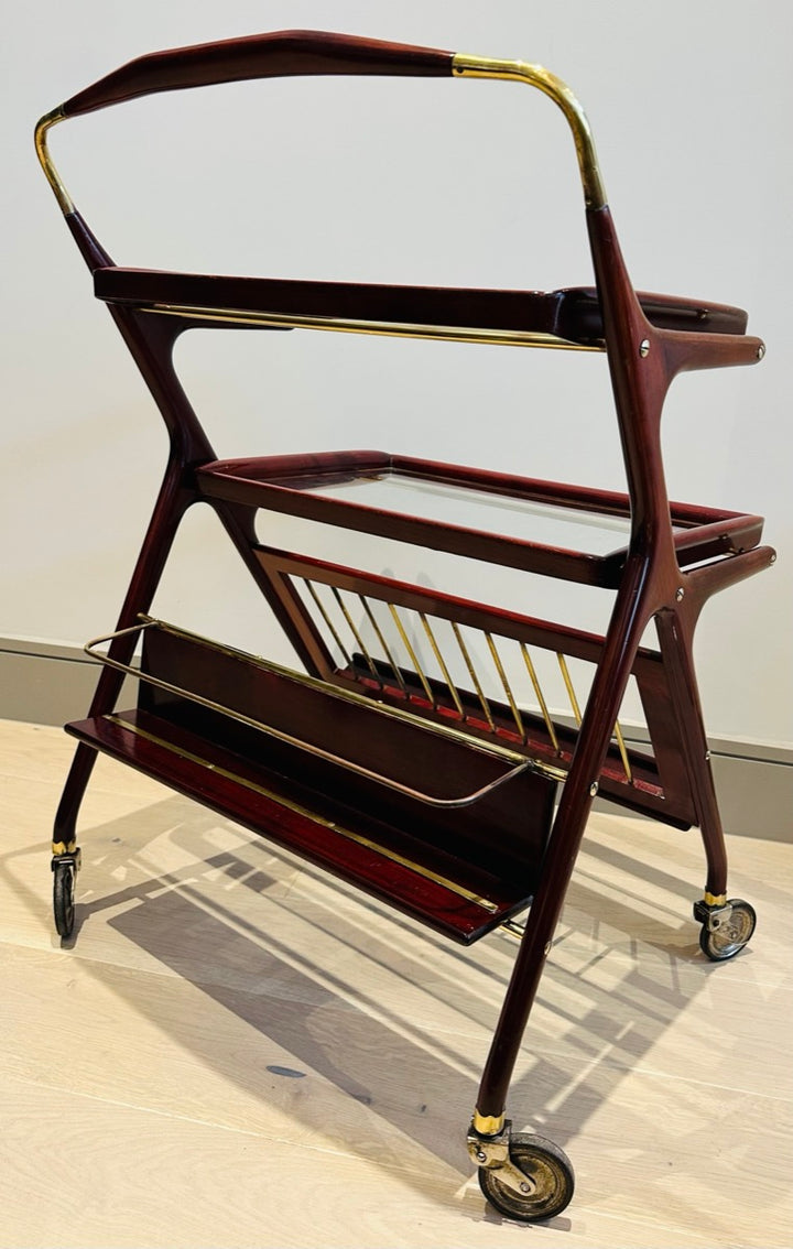 Stunning Mid Century Cassina Brass & Rosewood Bar Trolley By Cesare Lacca