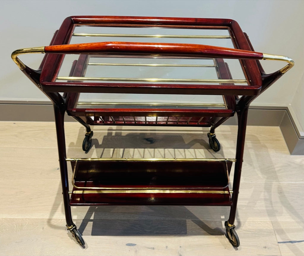 Stunning Mid Century Cassina Brass & Rosewood Bar Trolley By Cesare Lacca