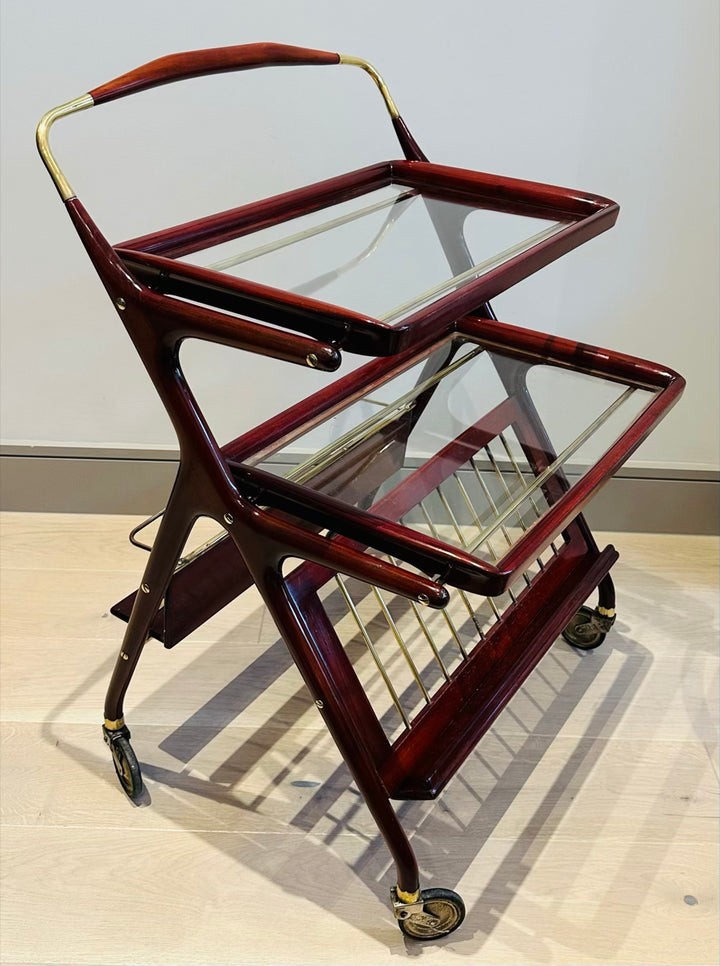 Stunning Mid Century Cassina Brass & Rosewood Bar Trolley By Cesare Lacca