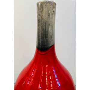 Large Italian Red & Grey Ceramic Glazed Vase, 1970s