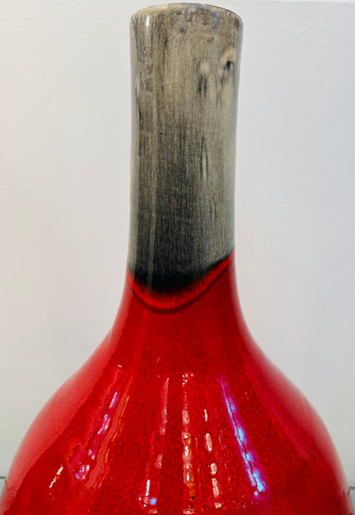 Large Italian Red & Grey Ceramic Glazed Vase, 1970s