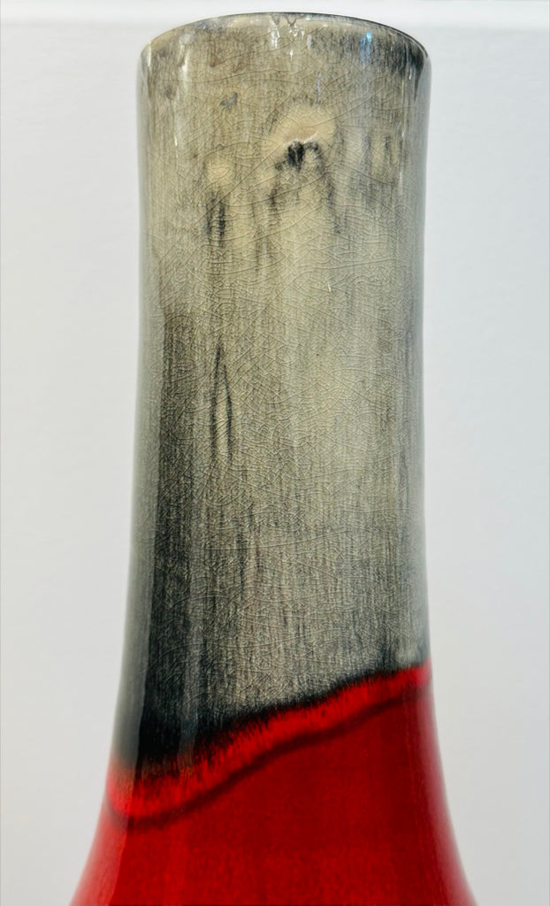 Large Italian Red & Grey Ceramic Glazed Vase, 1970s