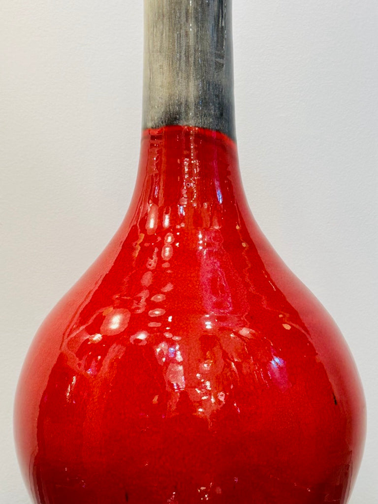 Large Italian Red & Grey Ceramic Glazed Vase, 1970s